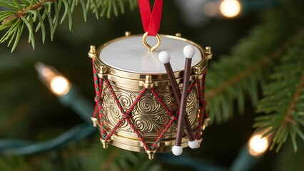 Christmas tree ornament drum hanging.