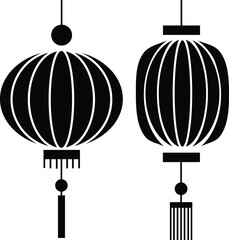 Two Black Silhouettes of Chinese Lanterns traditional