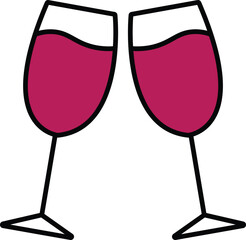 Two wine glasses clinking with red liquid toast celebration