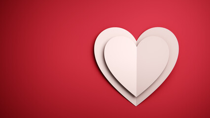 Elegant paper hearts layered on a vibrant red background, perfect for love and Valentine's Day themes