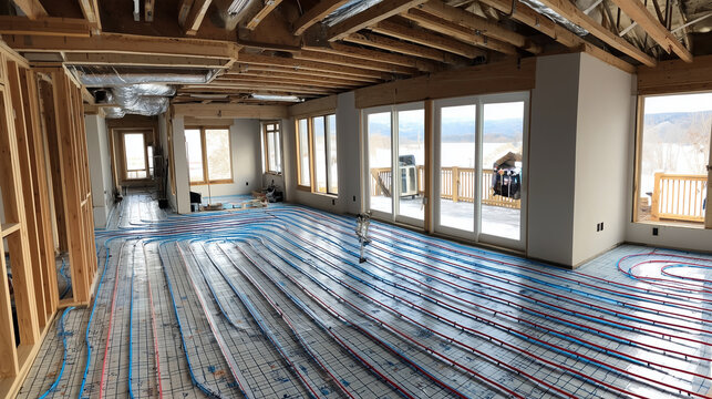radiant floor heating coil layout during installation in new construction