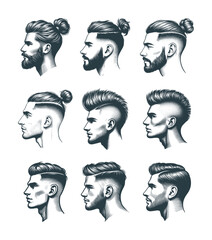 vector set of men's hair style (drawing - artwork 1)