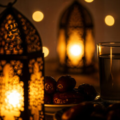 Ramadan Lantern decoration background 3d rendering .