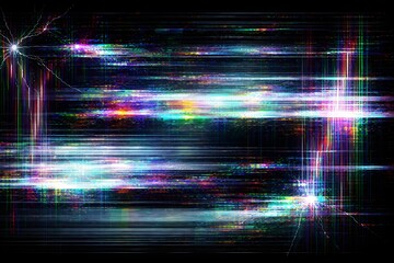 Vibrant glitch art with multicolored lines and patterns