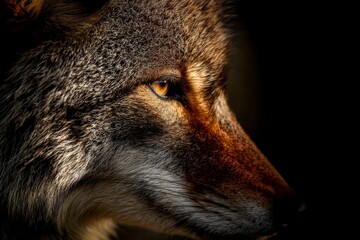 Close-up of a majestic wolf with piercing eyes, highlighting its natural beauty and wild essence in stunning detail.