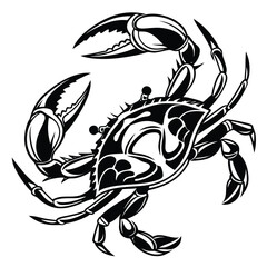 Tattoo-ready realistic blue crab vector with bold outlines and detailed shell texture. Designed for tattoo artists, apparel printing, posters, and marine-themed artwork. Clean black ink vector ensures