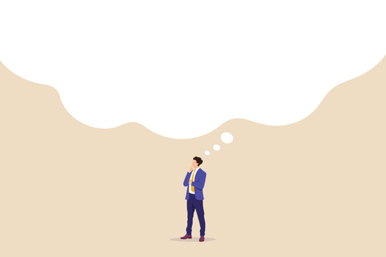 Businessman thinking with thought bubble copy space, editable text infographic for business planning, ambition to success, dream big, creative idea strategic, vector illustration clipart