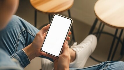 Person using smartphone in cafe
