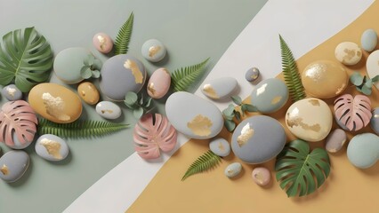 Modern zen wall art with subtle round stones, soft white tones, and spacious minimalist layout.