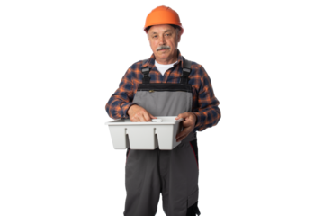 Senior Worker Holding Plastic Toolbox