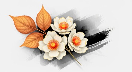 Beautiful white flowers with orange leaves