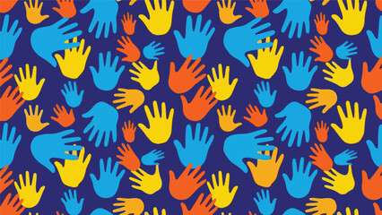 Colorful Handprints Seamless Pattern Symbolizing Unity and Diversity