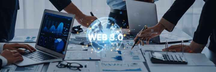 Concept of Web 3.0, the next generation of the internet. This technology represents a decentralized global network built on blockchain, enabling new digital experiences. Fermion
