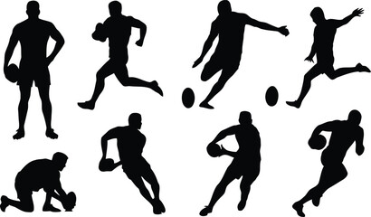 silhouette, rugby, player, sport, athlete, activity, running, kicking, throwing, ball, action, game, health, healthy, lifestyle, fitness, exercise, team, graphic, illustration, vector, design, element