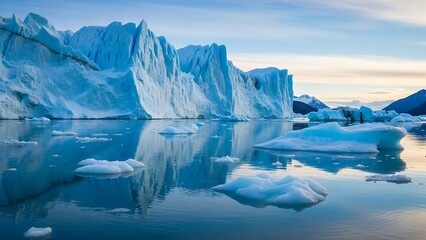Iceberg floating in calm ocean water.