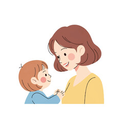 A mother gently holding hands with her young son, conveying love and affection in a tender moment.