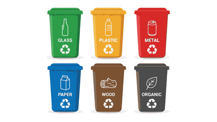 Set of colorful recycling bins for waste segregation and environmental protection