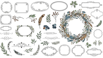 A collection of floral wreaths and frame elements in various designs and illustrations © Stock Image Zone