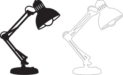 Black and white desk lamp silhouettes with adjustable arm