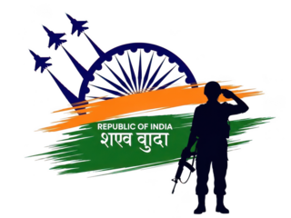 Indian soldier saluting with ashoka chakra and fighter jets isolated on transparent background