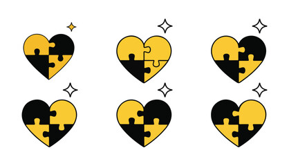 Puzzle Heart Icon set. Multiple Colors, Love, Teamwork and Harmony. Vector illustration eps 10