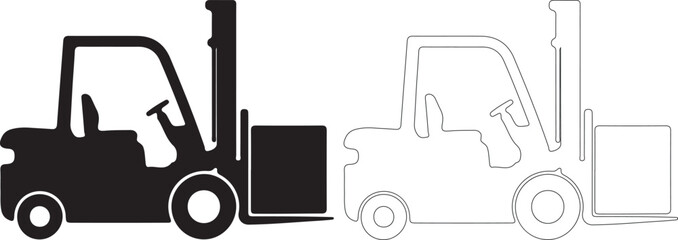 Forklift truck silhouettes with black fill and outline on white background