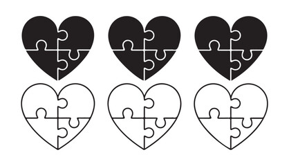 Heart Puzzle Icons Set. Love, Mental Health and Relationship Symbol. Vector illustration eps 10