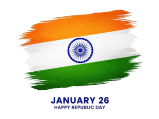Indian republic day banner with flag colors isolated on transparent background