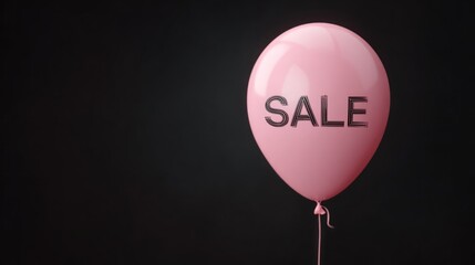 A pink balloon with the word sale written in bold letters is featured against a dark background, creating attention for a promotional event taking place