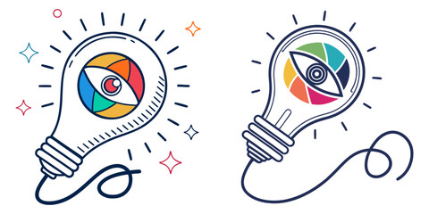 Vision and idea. Colorful eye bulb sign business concept.