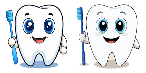 Generative Personal Touch. cute tooth holds toothbrush.