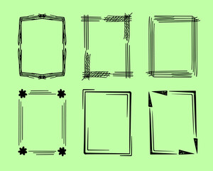 Rectangular doodle frame stamp set, hand-drawn original creative engagement monograms. Edgings cadres with graphic elements, design photo decoration greeting cadres. Isolated. Vector illustration