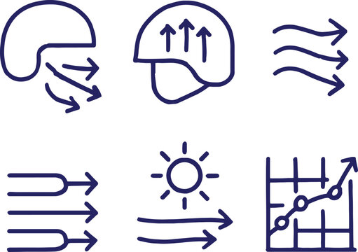 Weather icons depicting sun wind clouds and forecast elements in blue outline