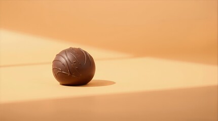 One chocolate truffle on neutral background for Valentine digital advertising