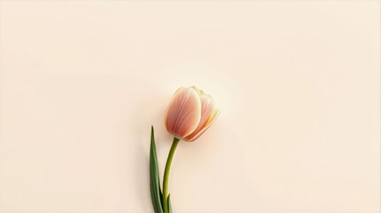 Single tulip on cream background for Valentine ecommerce and web banners