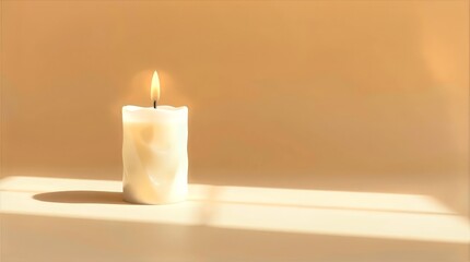 Single unlit candle on beige background for Valentine banners and wellness marketing