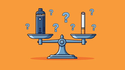 Vape vs Cigarette on Scale with Question Marks.