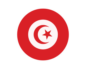 Circular flat vector icon of Tunisia national flag symbol with red ring crescent and star isolated on white background © Art Stor Pro