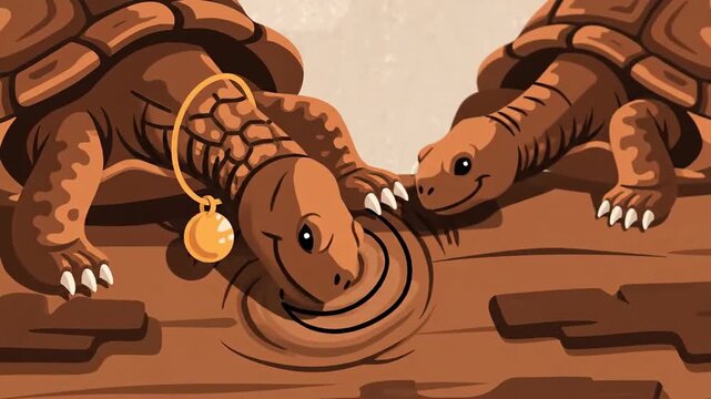Animated Turtle Family Adventure on Log, Cartoon Style, Fun and Whimsical Journey