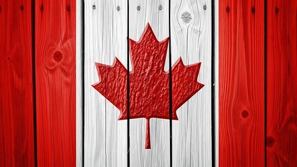 Canadian flag maple leaf on wooden planks background