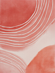 Abstract Watercolor Background with Terracotta Shapes and White Minimalist Lines