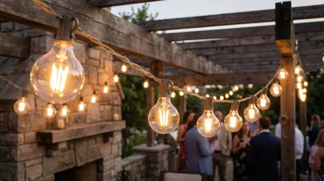 Glowing Warm Light Bulbs String,  Illumination, Festive Christmas Glow - Ambient Lighting Setup - Powered by Adobe