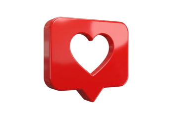 Shiny 3d red notification bubble with white heart outline symbolizing social media like or favorite interaction