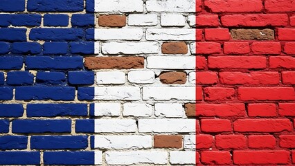 French flag painted on a weathered brick wall texture background, national symbol of france, patriotism, europe