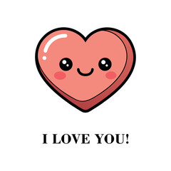 Cute Smiling Kawaii Heart Vector Illustration for Valentine&rsquo;s Day