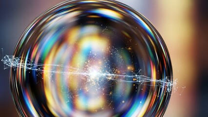 Large Iridescent Soap Bubble Refraction Light.