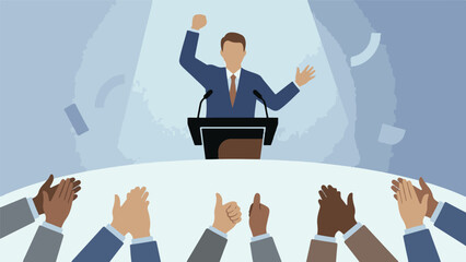 Public Speaker at Podium Receives Applause and Thumbs-Up from Audience