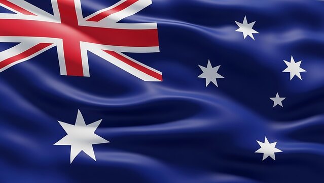 Waving australian flag with stars and union jack in a realistic 3d rendered fabric texture