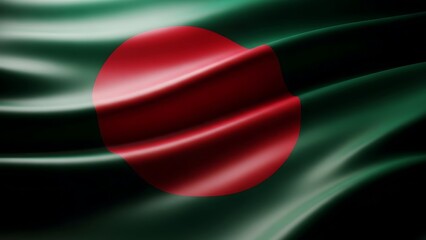 Waving flag of bangladesh with silk texture and dramatic lighting
