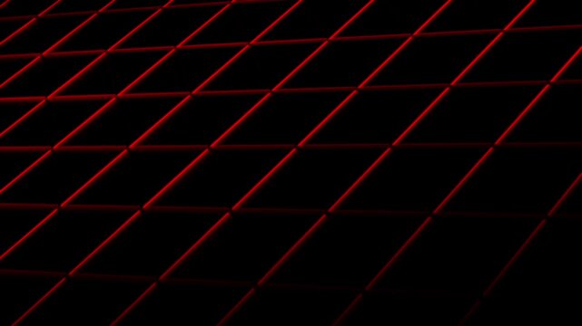 Abstract red glowing 3d diamond grid pattern with perspective on black background